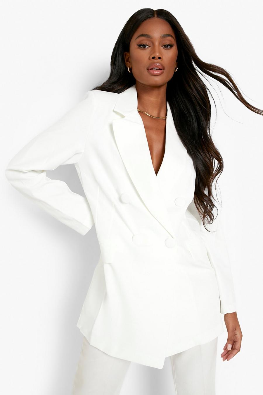 Ivory white Self Fabric Button Double Breasted Blazer image number 1