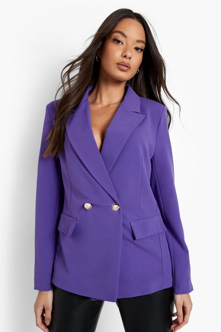 Purple Gold Button Double Breasted Blazer image number 1