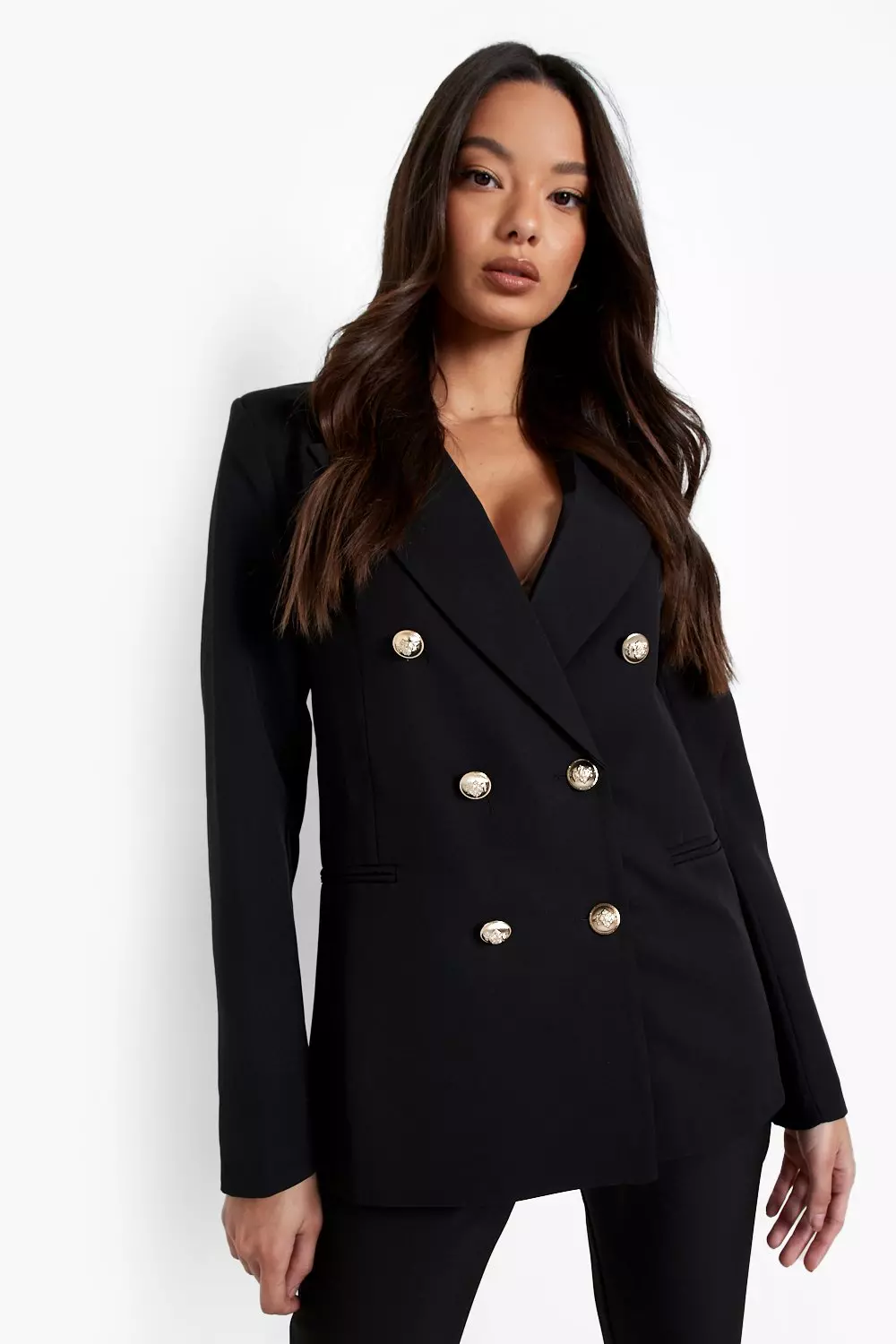Black Gold Button Double Breasted Blazer alternative image