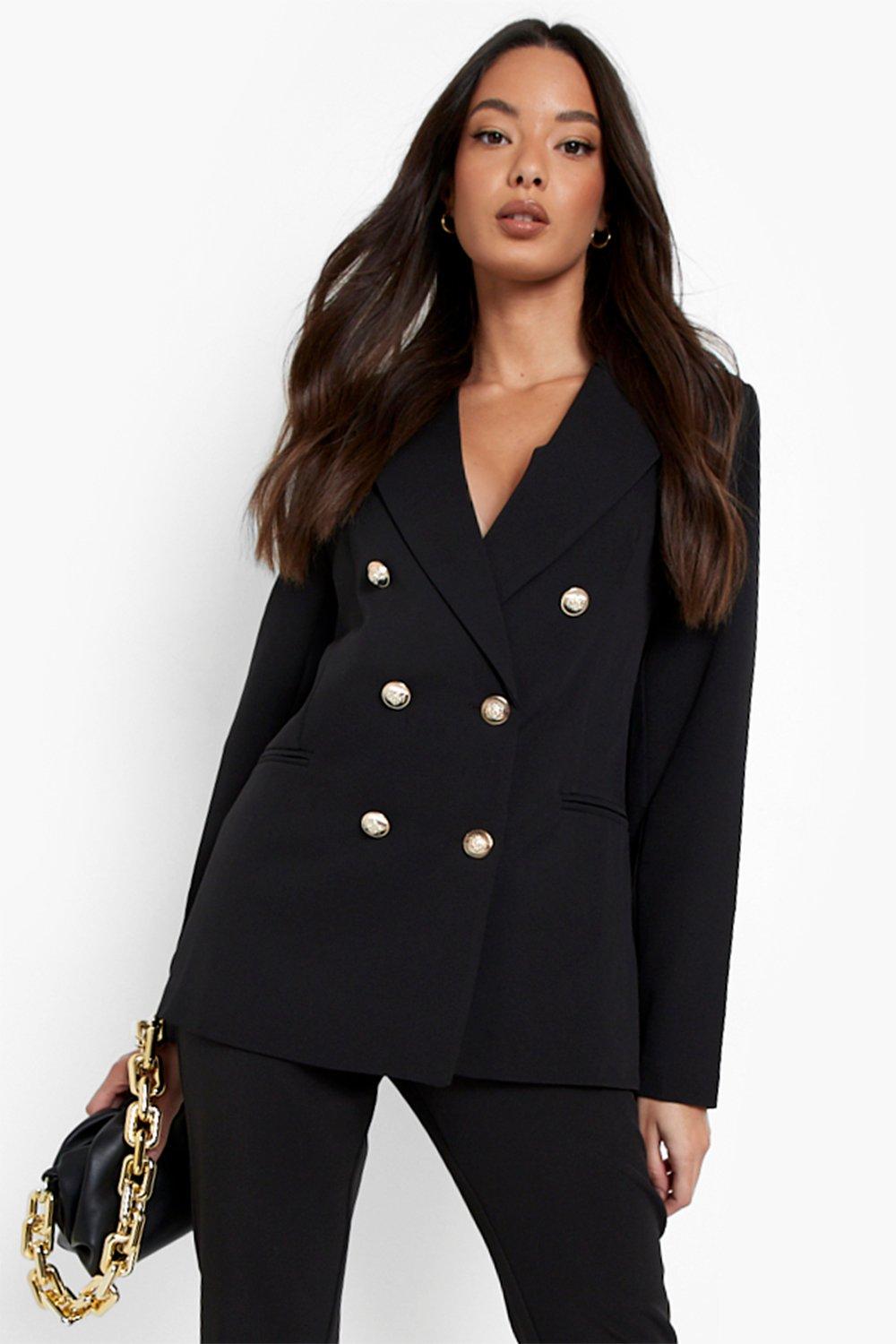 Gold Button Double Breasted Blazer | boohoo