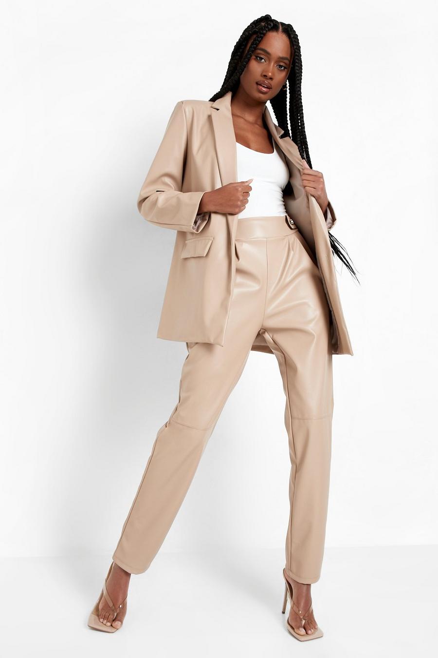 Leather Look Seam Front Tailored Trousers