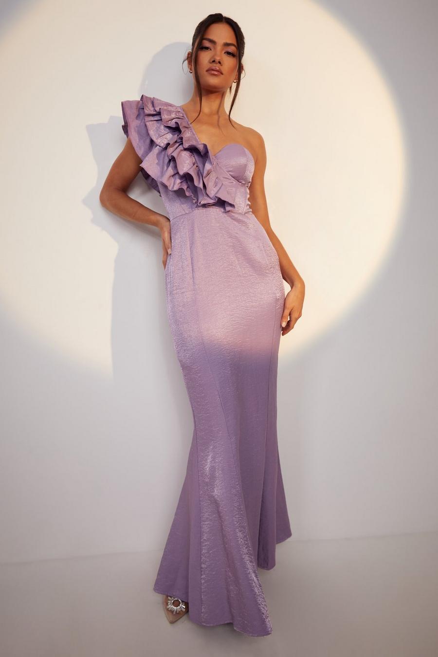 Lilac Ruffle One Shoulder Maxi Dress image number 1