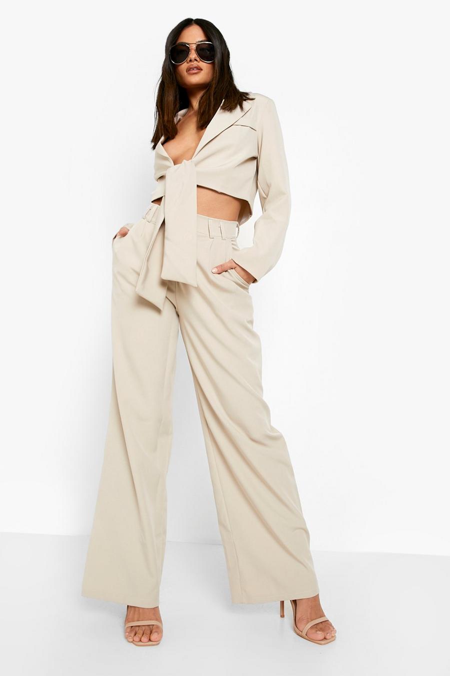 Beige Tailored Woven Pants image number 1