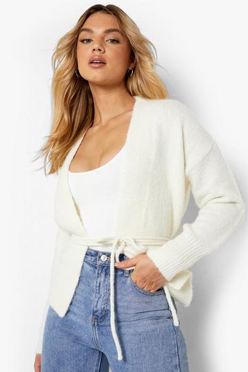 Premium Brushed Knit Belted Cardigan cream