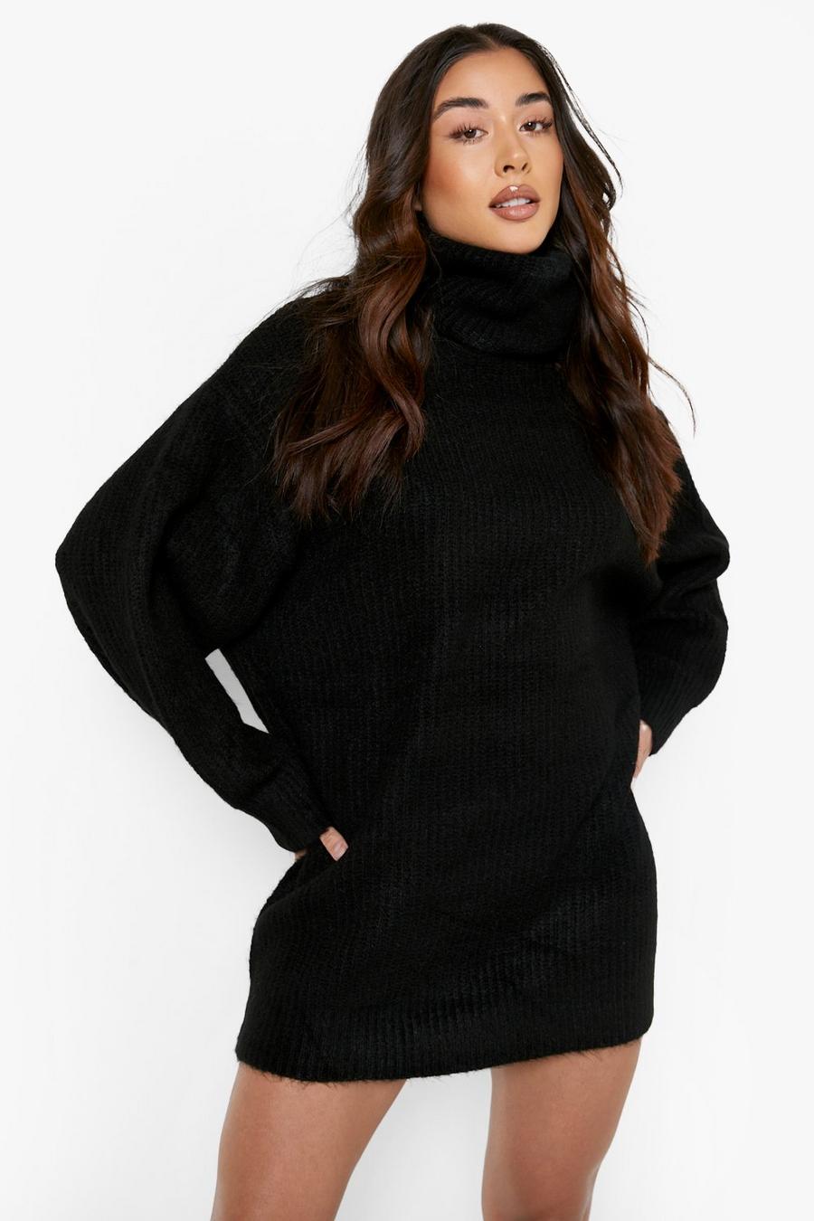 שחור שמלת סוודר אוברסייז עבה בגזרת בויפרנד image number 1