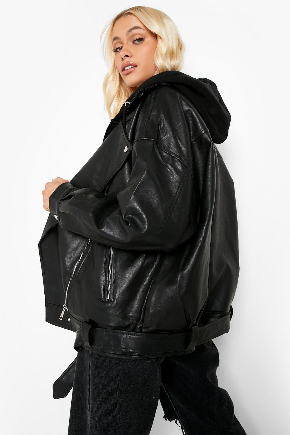 Women s Oversized Belted Biker Jacket Boohoo UK