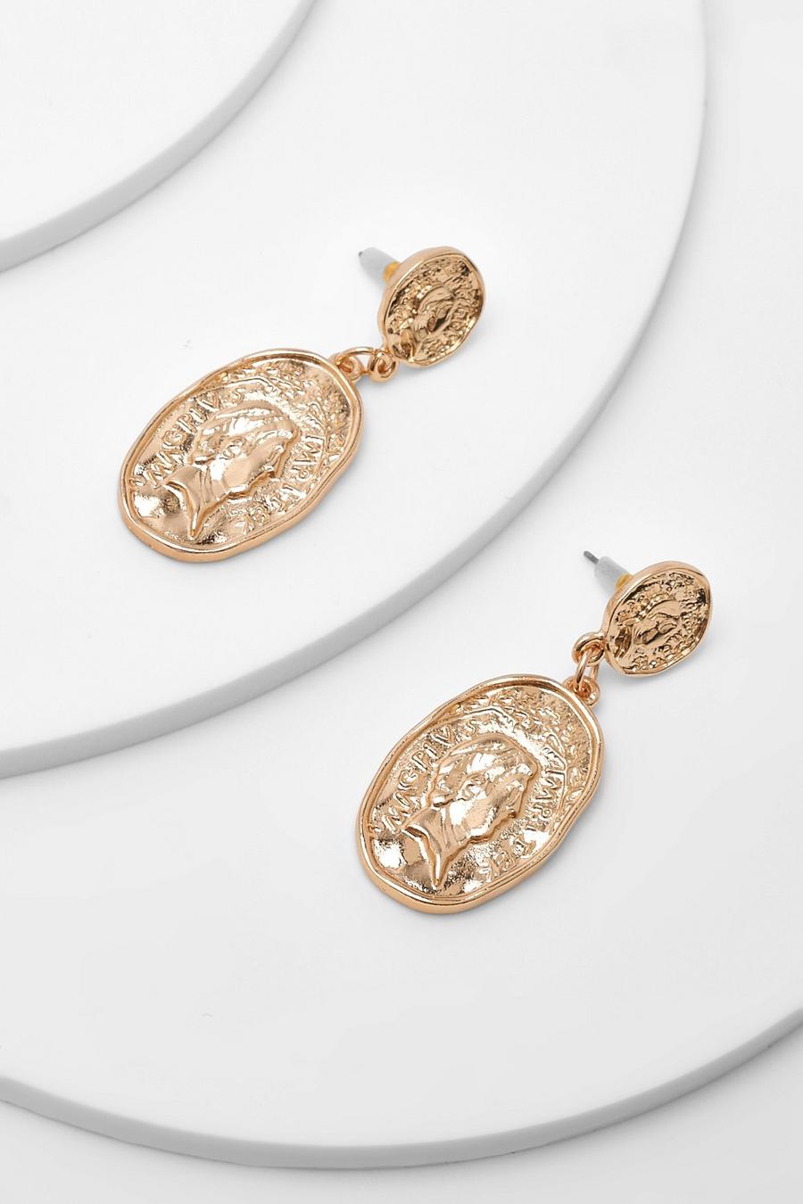 Gold Hammered Oval Coin Earring image number 1
