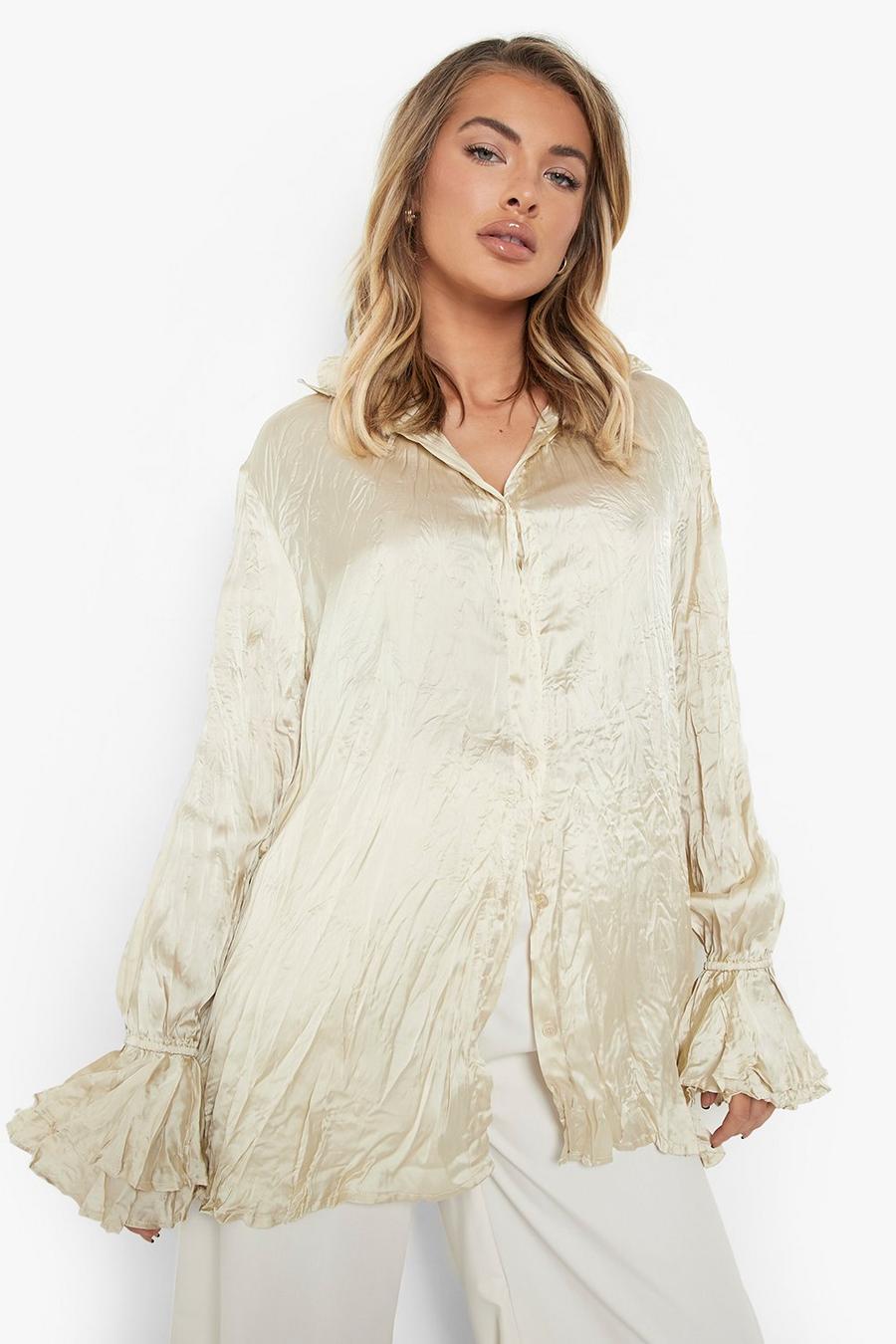 Ivory Crinkle Satin Relaxed Fit Shirt image number 1