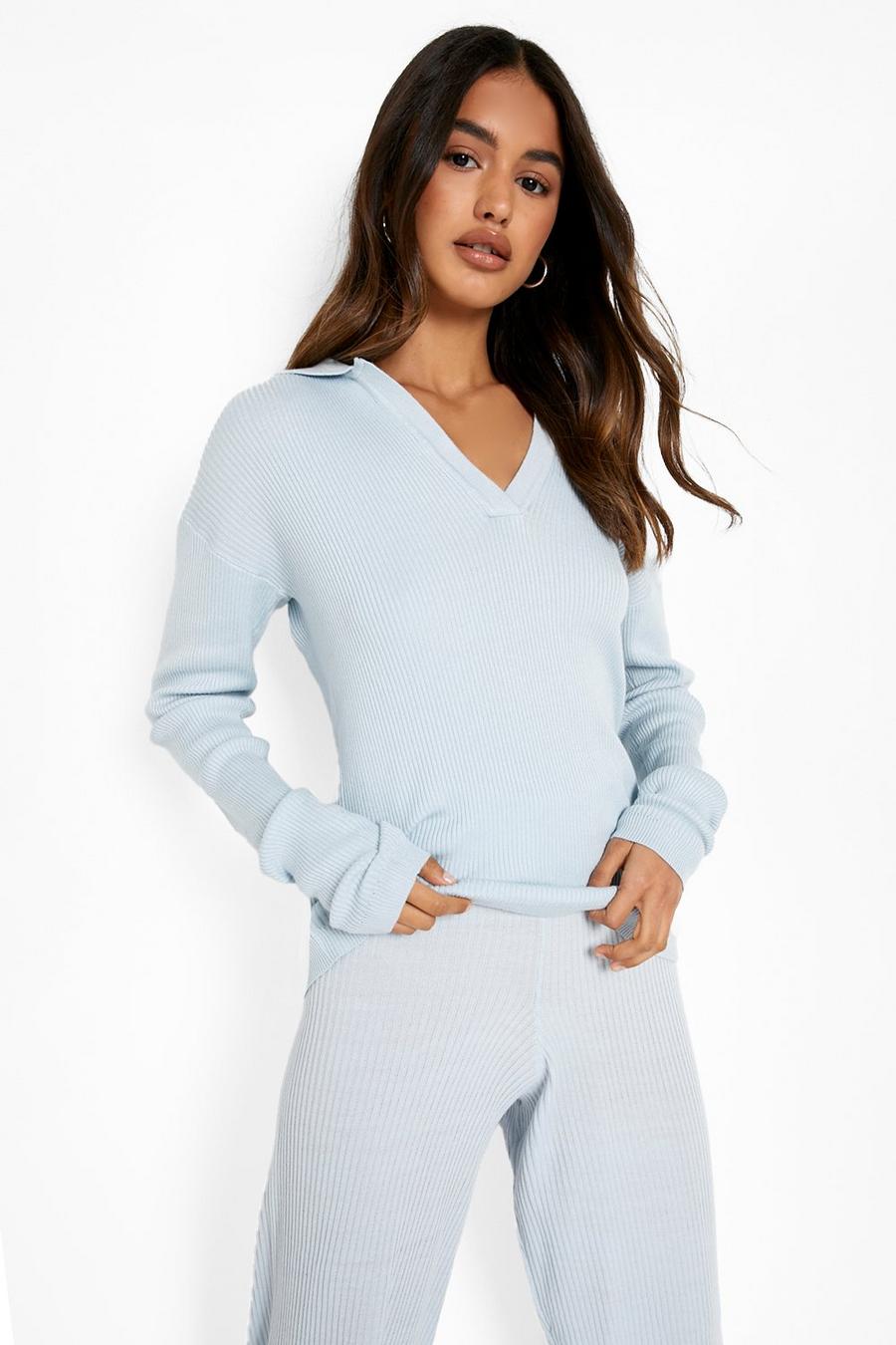Baby blue Slouchy Polo Collar Sweater image number 1