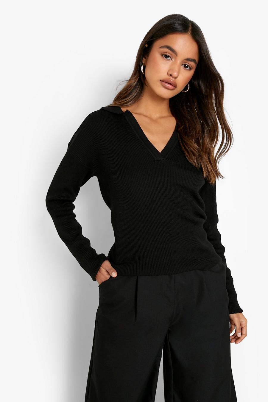 Black Slouchy Polo Collar Jumper image number 1