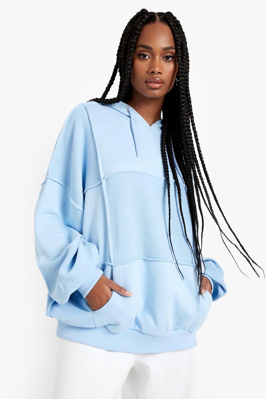 Blue Oversize hoodie med patchwork image number 1
