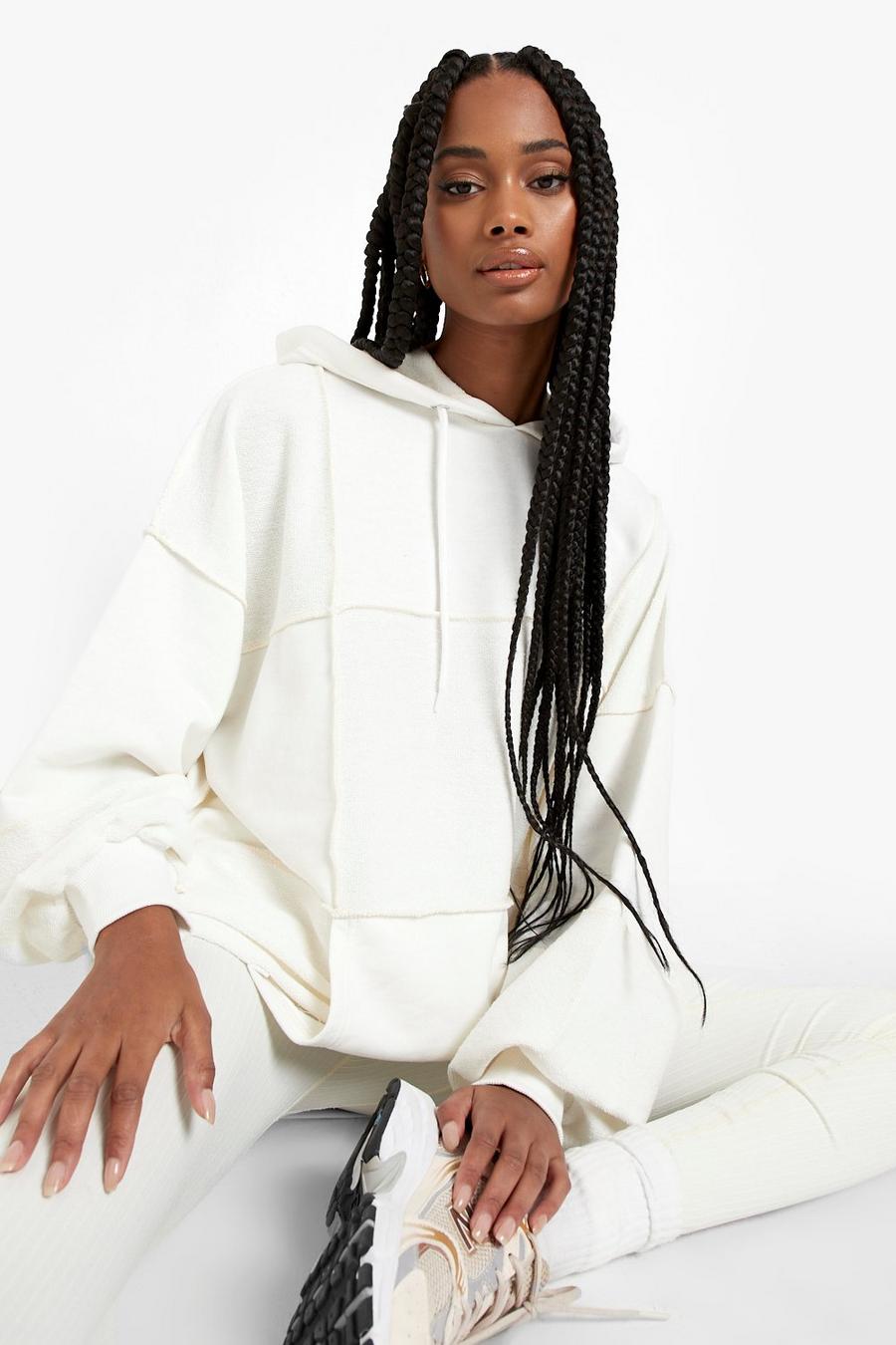 Ecru Oversize hoodie med patchwork image number 1