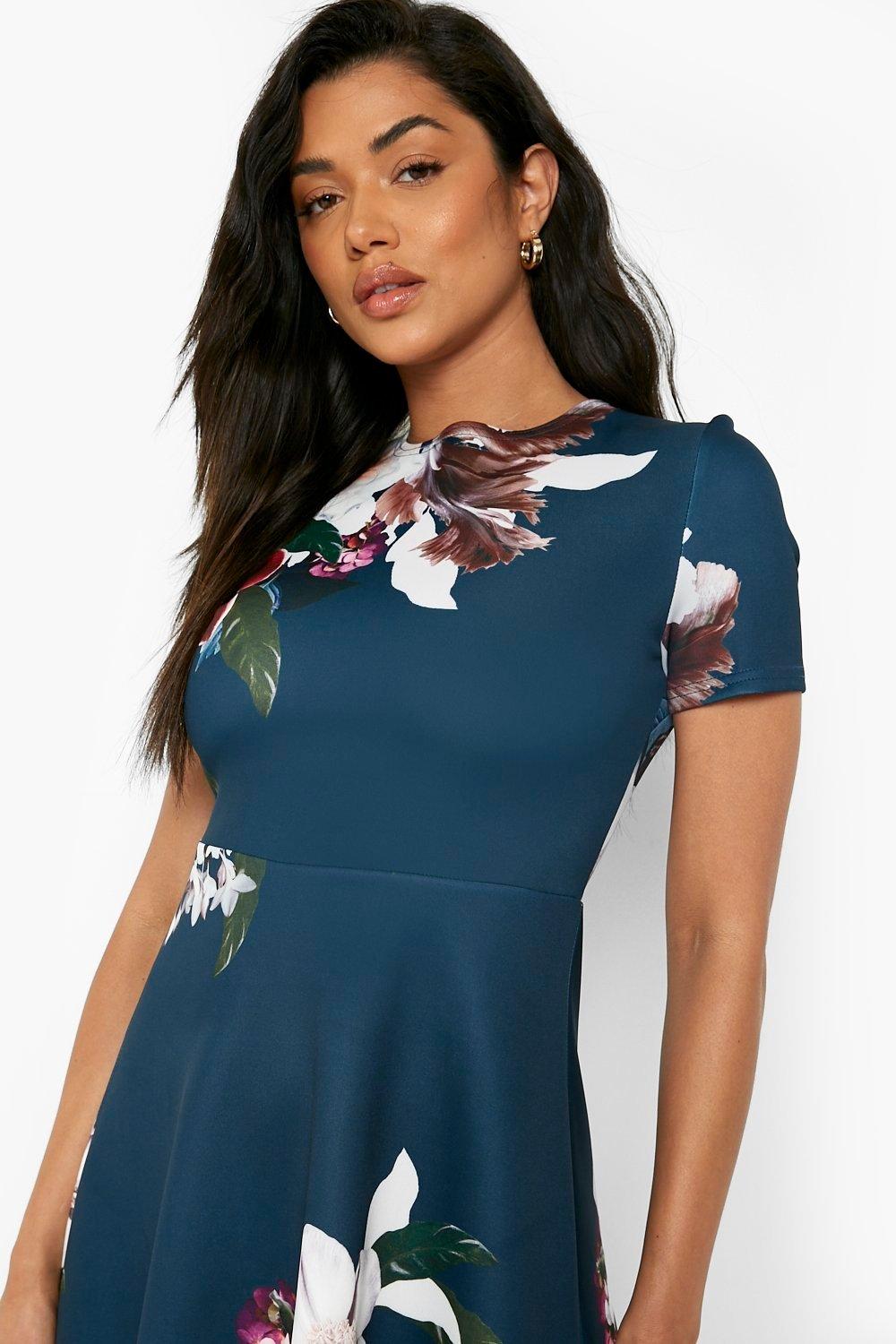 Boohoo twist detail outlet skater dress in navy