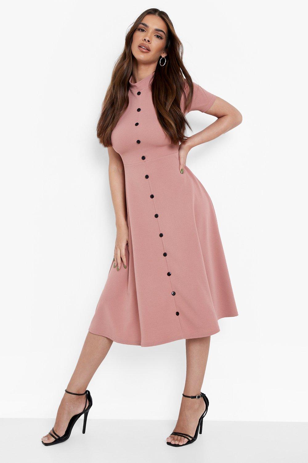 High neck button store up dress