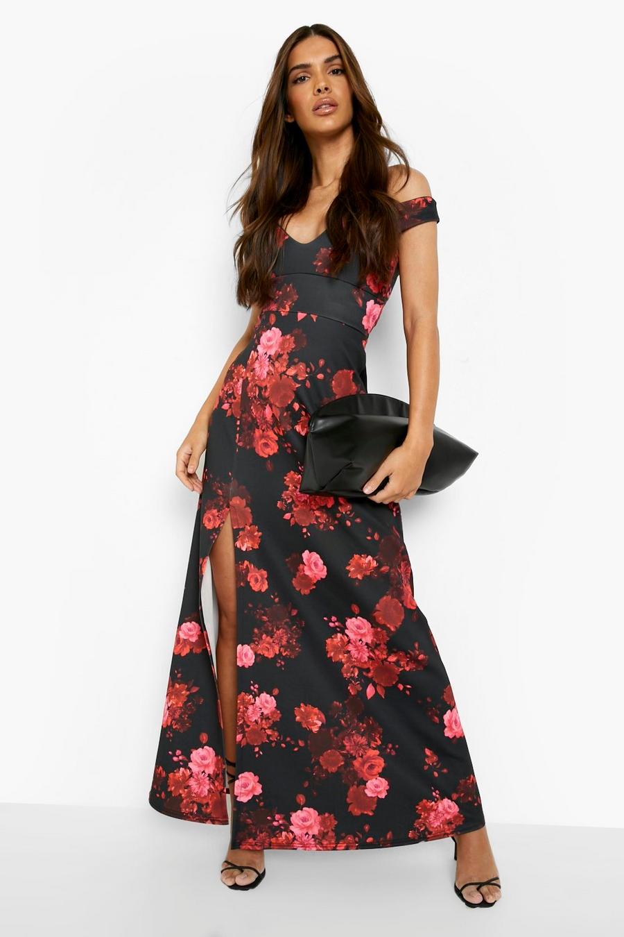 Black Floral Off The Shoulder Maxi Dress image number 1