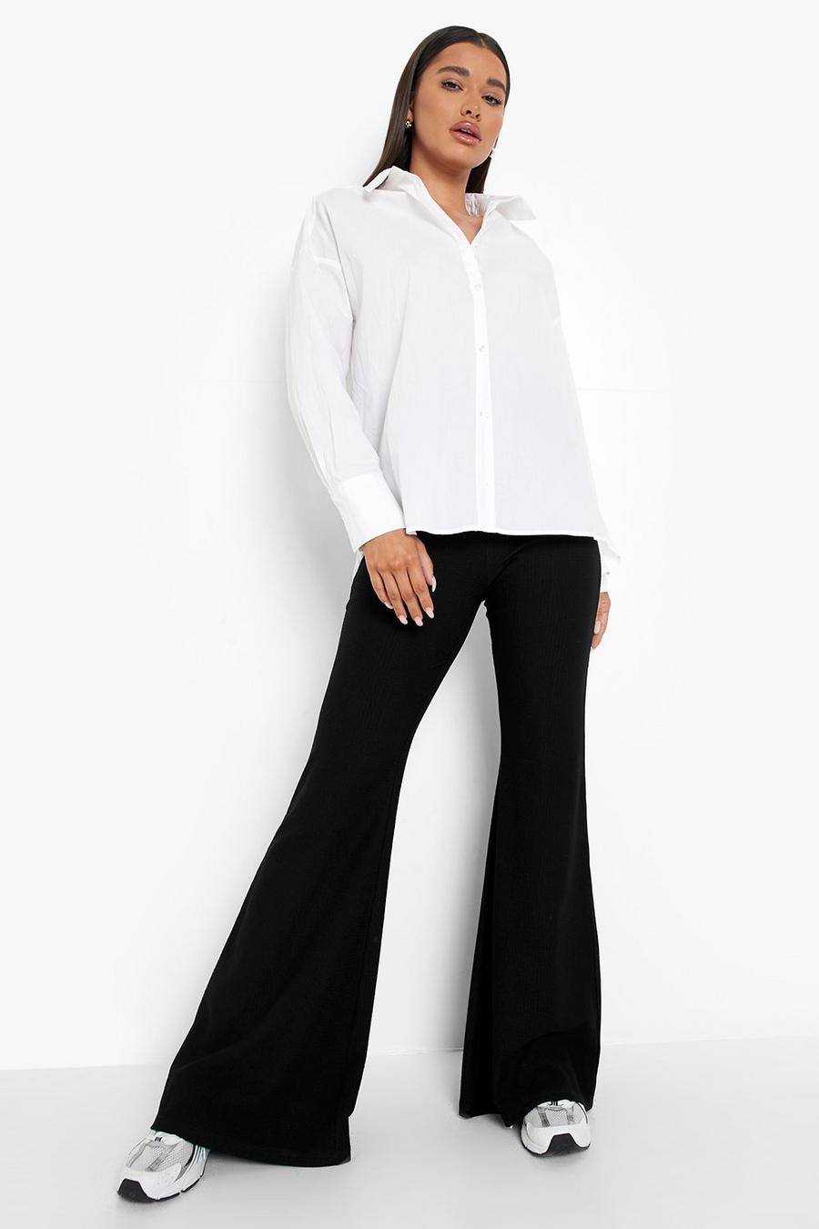 Black Woven Crinkle High Waisted Flared Trousers image number 1
