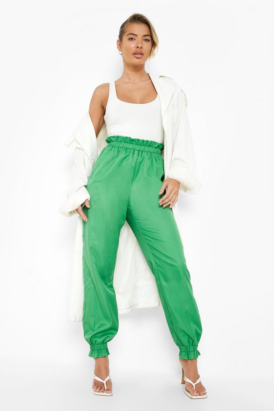 Green Ruched Waistband Woven Jogger Pants image number 1