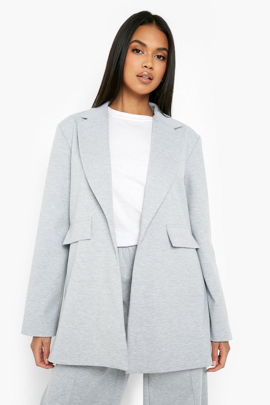 Grey Marl Single Breasted Jersey Knit Blazer image number 1