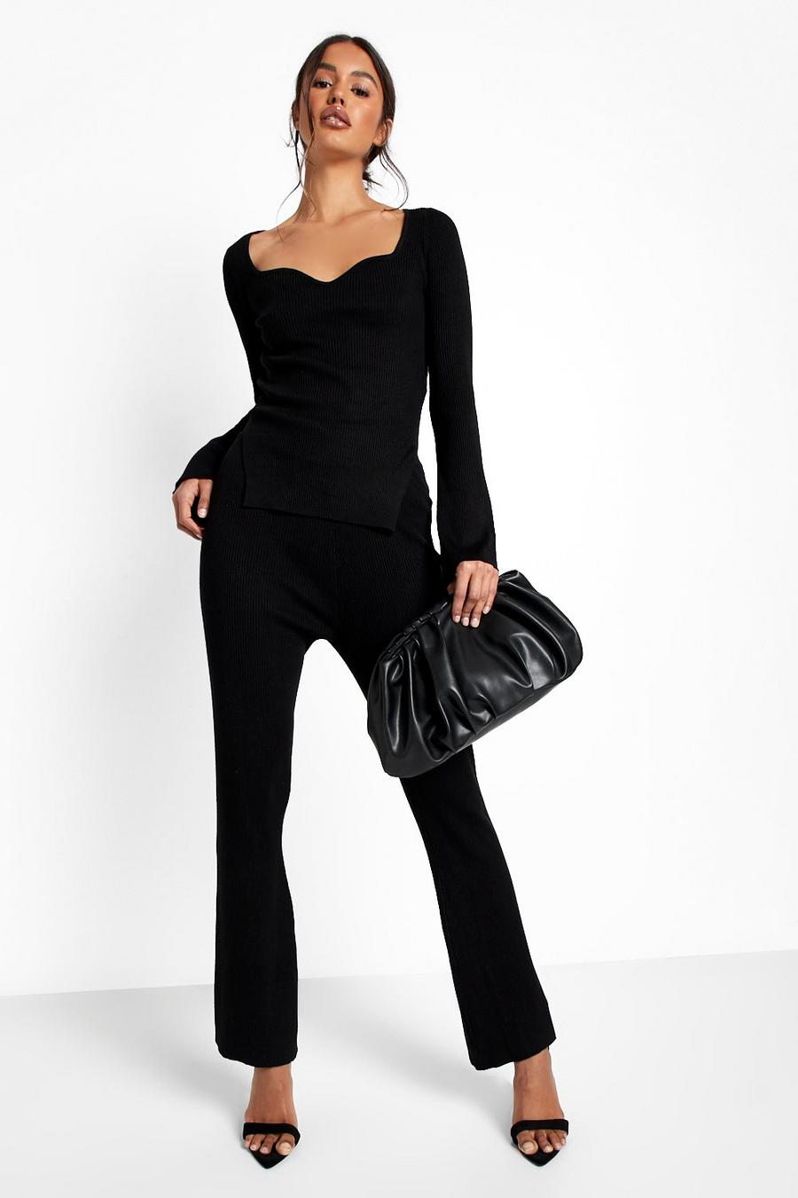 Black noir Rib Knitted Relaxed Wide Leg Set image number 1