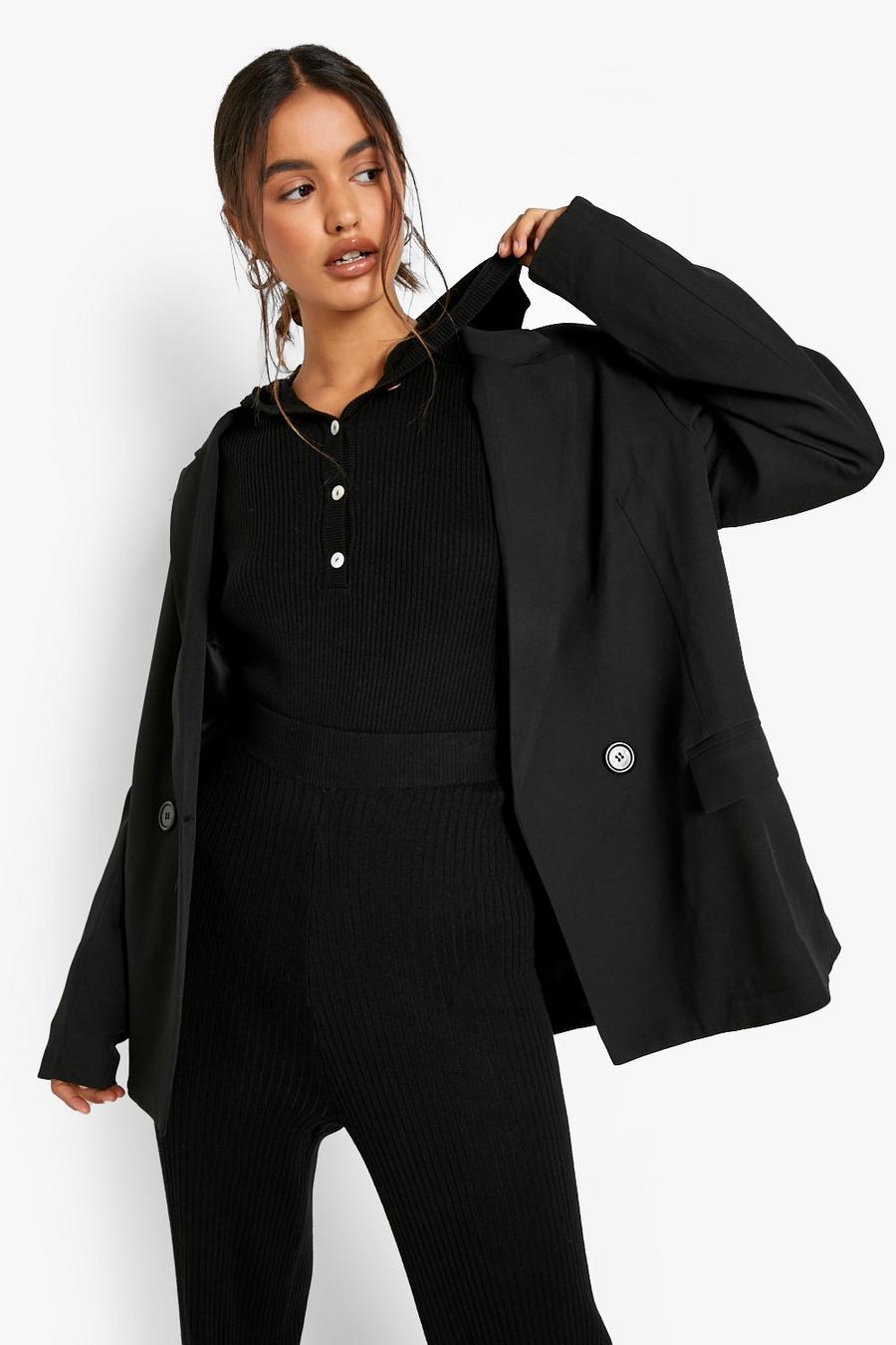 Black svart Hooded Knitted Bodysuit