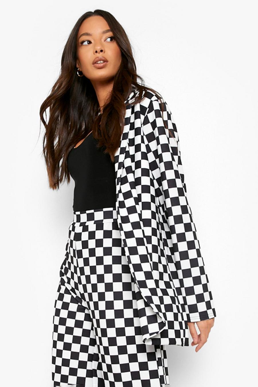 Black Checkerboard Jersey Relaxed Fit Blazer image number 1
