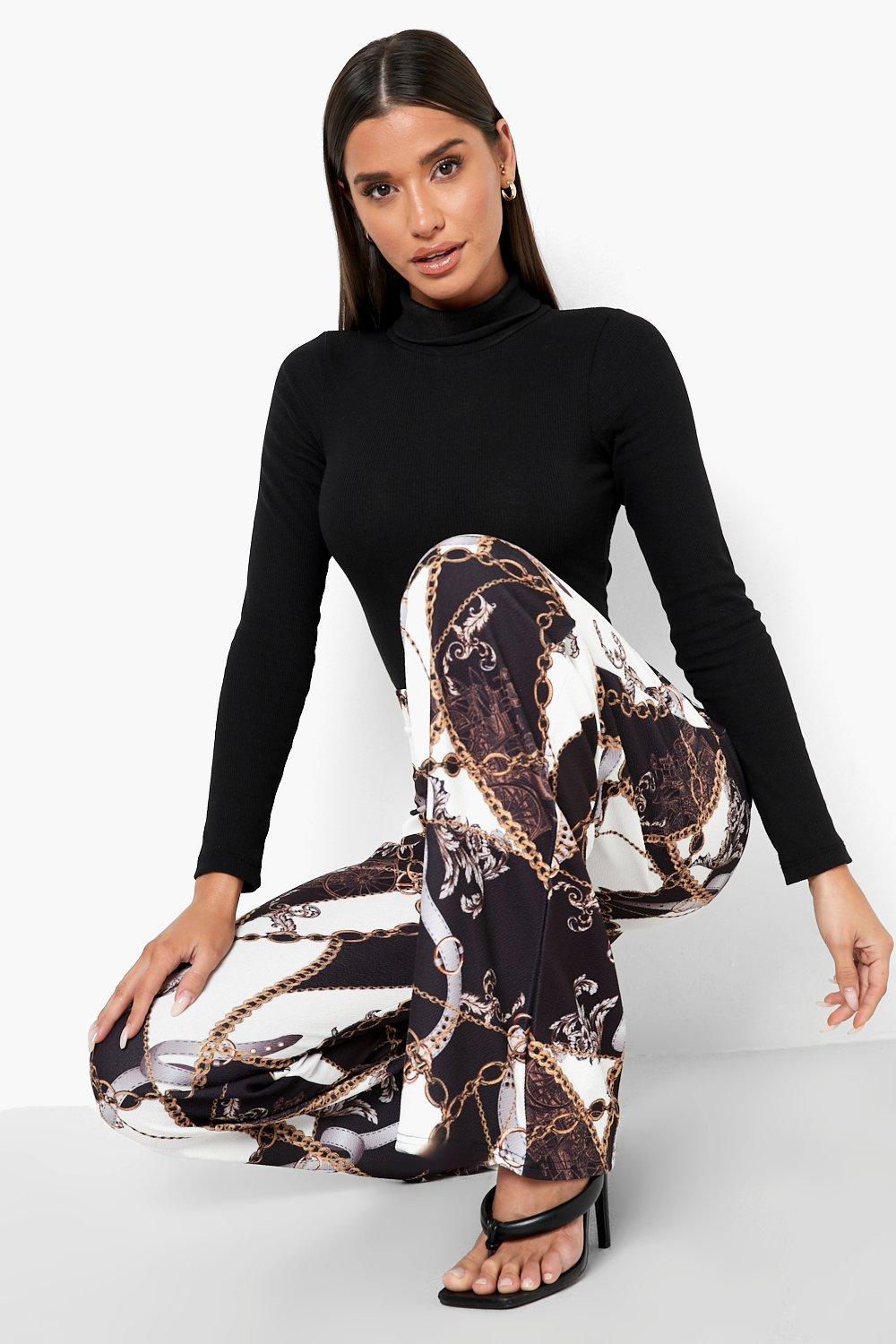 Chain print wide leg cheap trousers