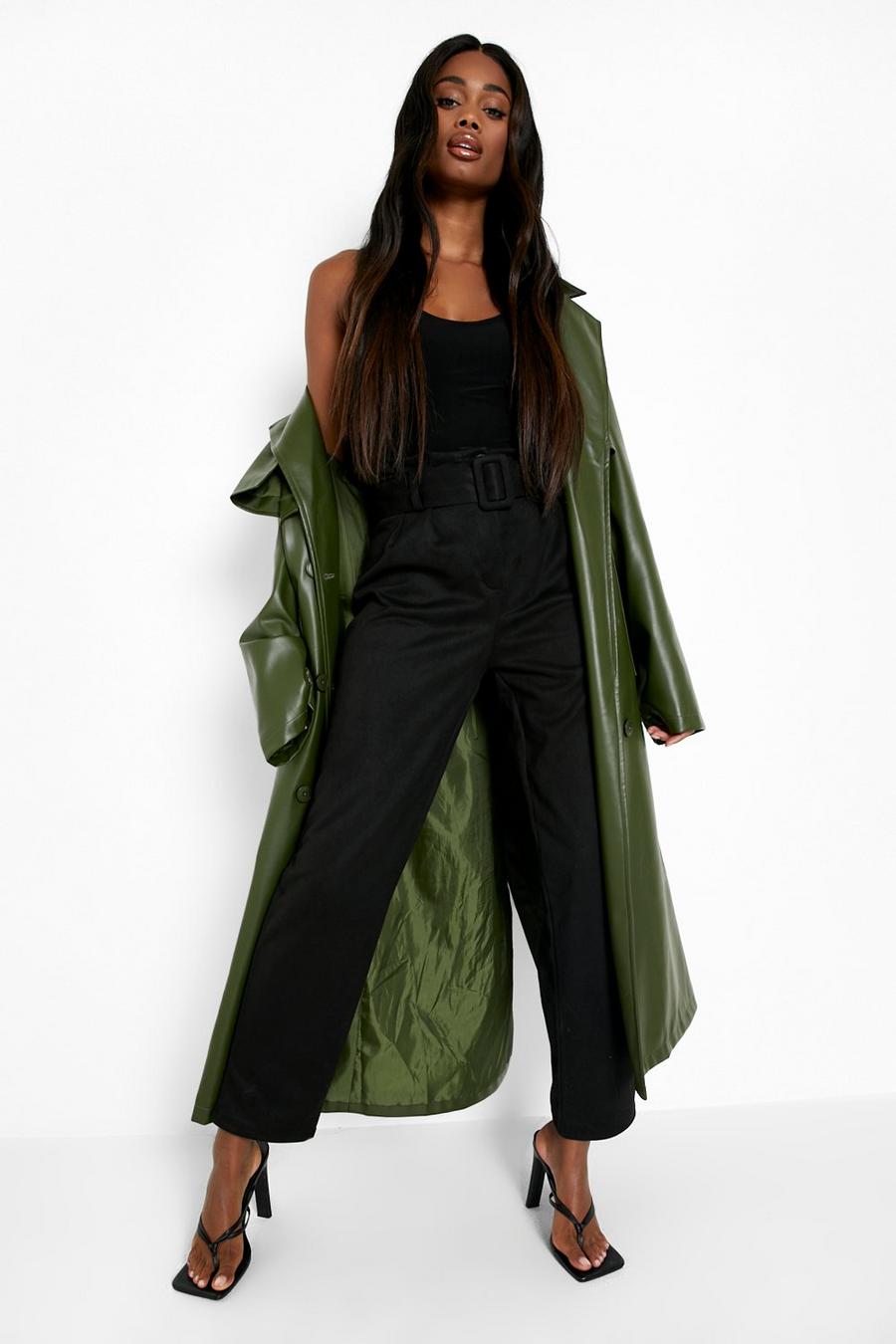 Black noir Belted High Waisted Tapered Suede Trousers