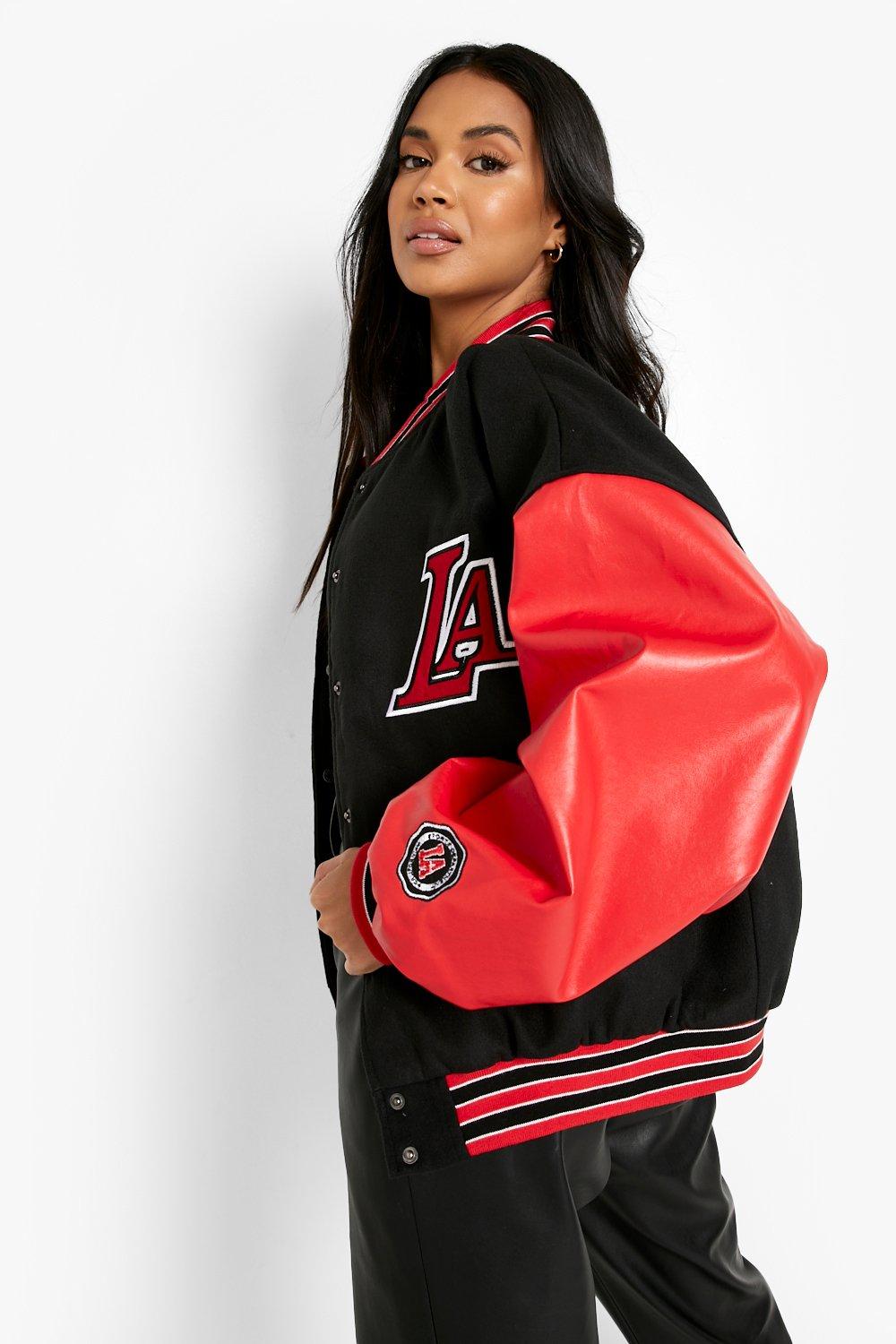 Women s La Varsity Bomber Jacket Boohoo UK