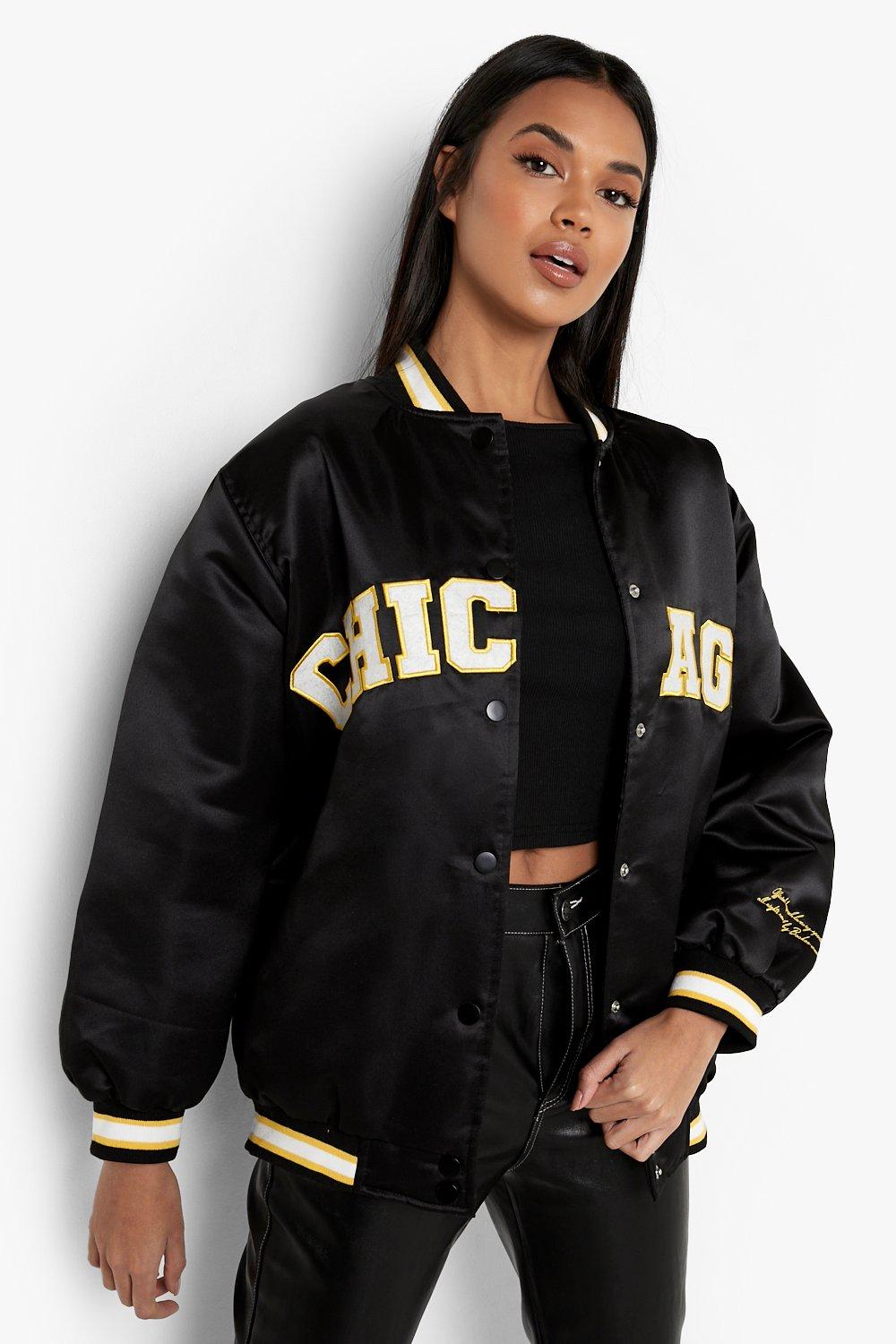 Oversized Satin Chicago Varsity Jacket