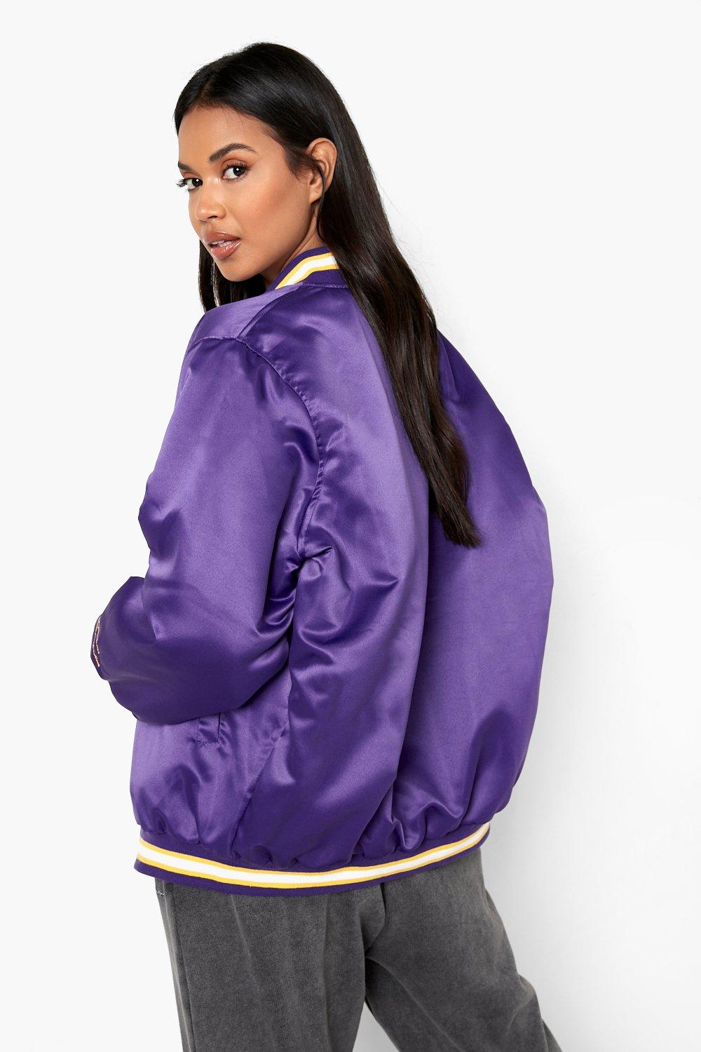 Women's Purple & White Letterman Baseball Jacket