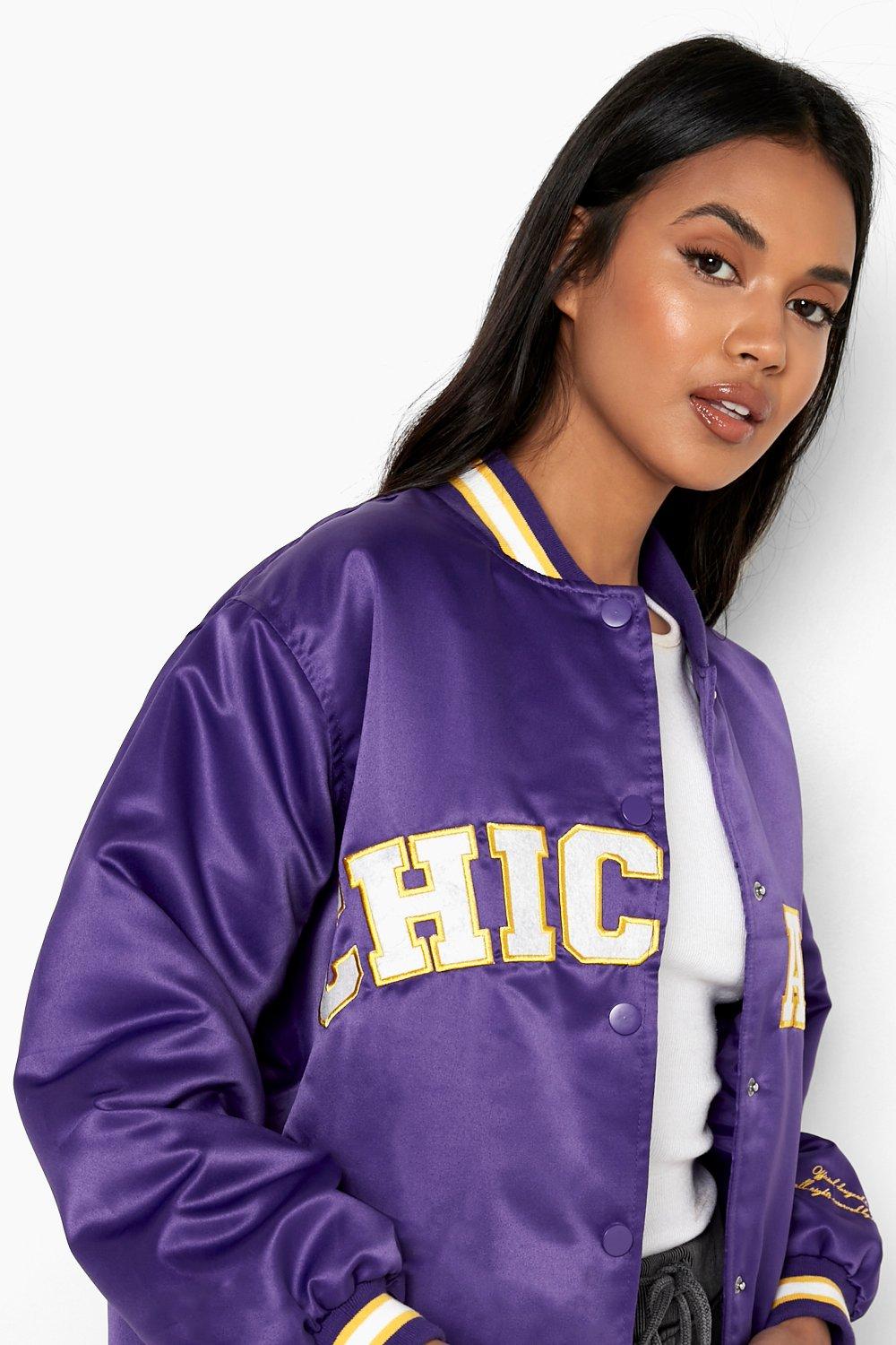 Oversized Satin Chicago Varsity Jacket | boohoo