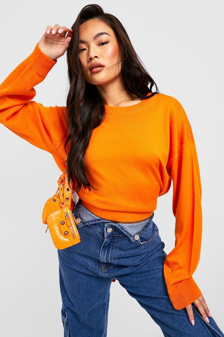 Orange Stickad tröja med knytdetalj bak