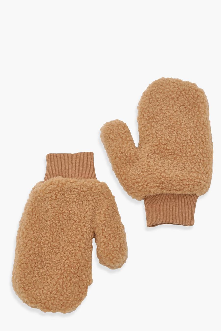 Tan Teddy Borg Mittens image number 1