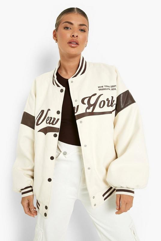 Tonal Oversized Varsity Bomber Jacket | boohoo Tonal Oversized Varsity Bomber Jacket | boohoo