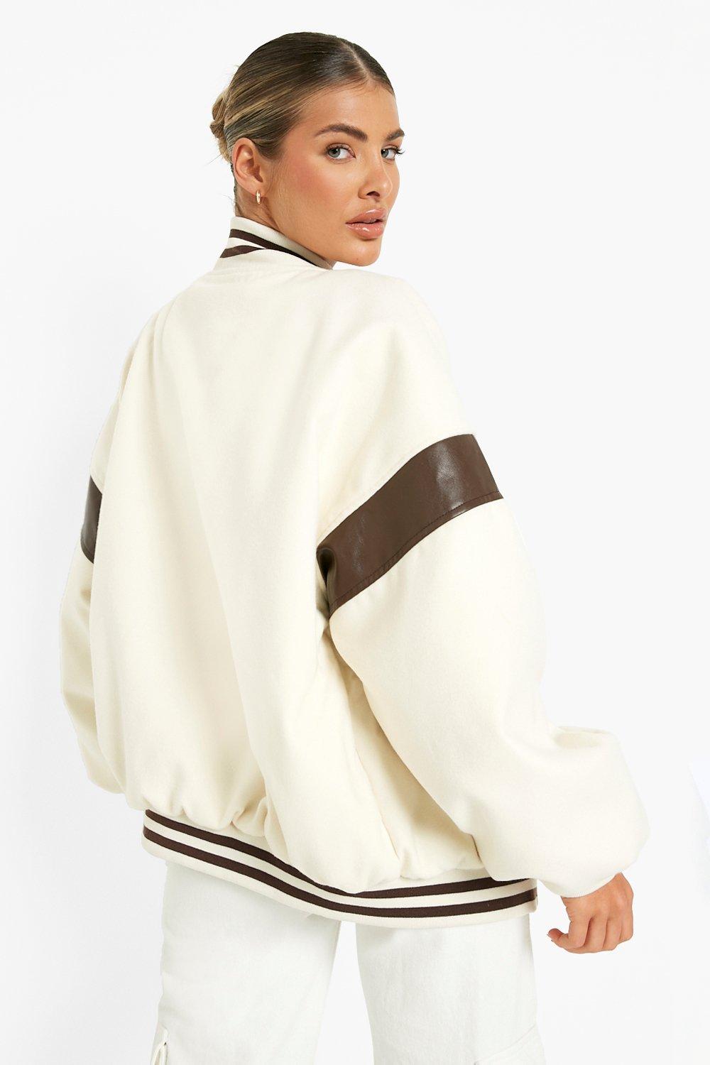Tonal Oversized Varsity Bomber Jacket | boohoo USA