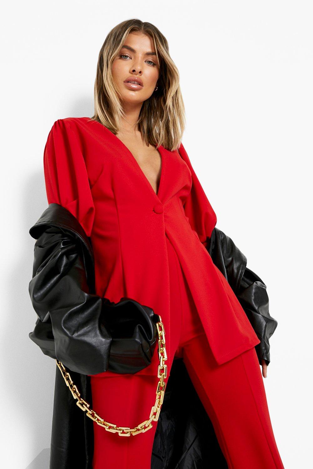 Volume Sleeve Plunge Front Blazer & Split Front Fit & Flare