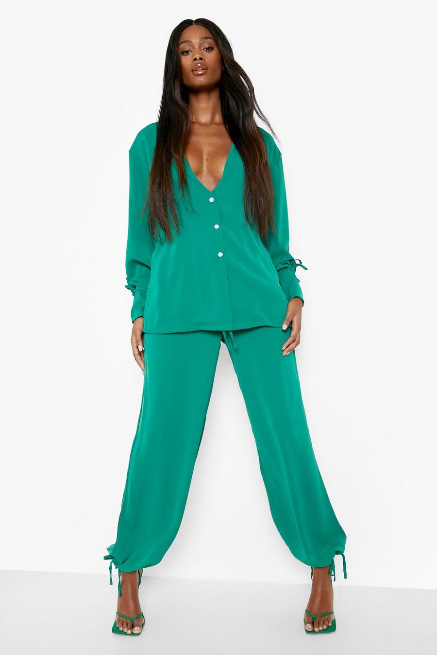 Emerald green Tie Cuff Relaxed Fit Luxe Joggers