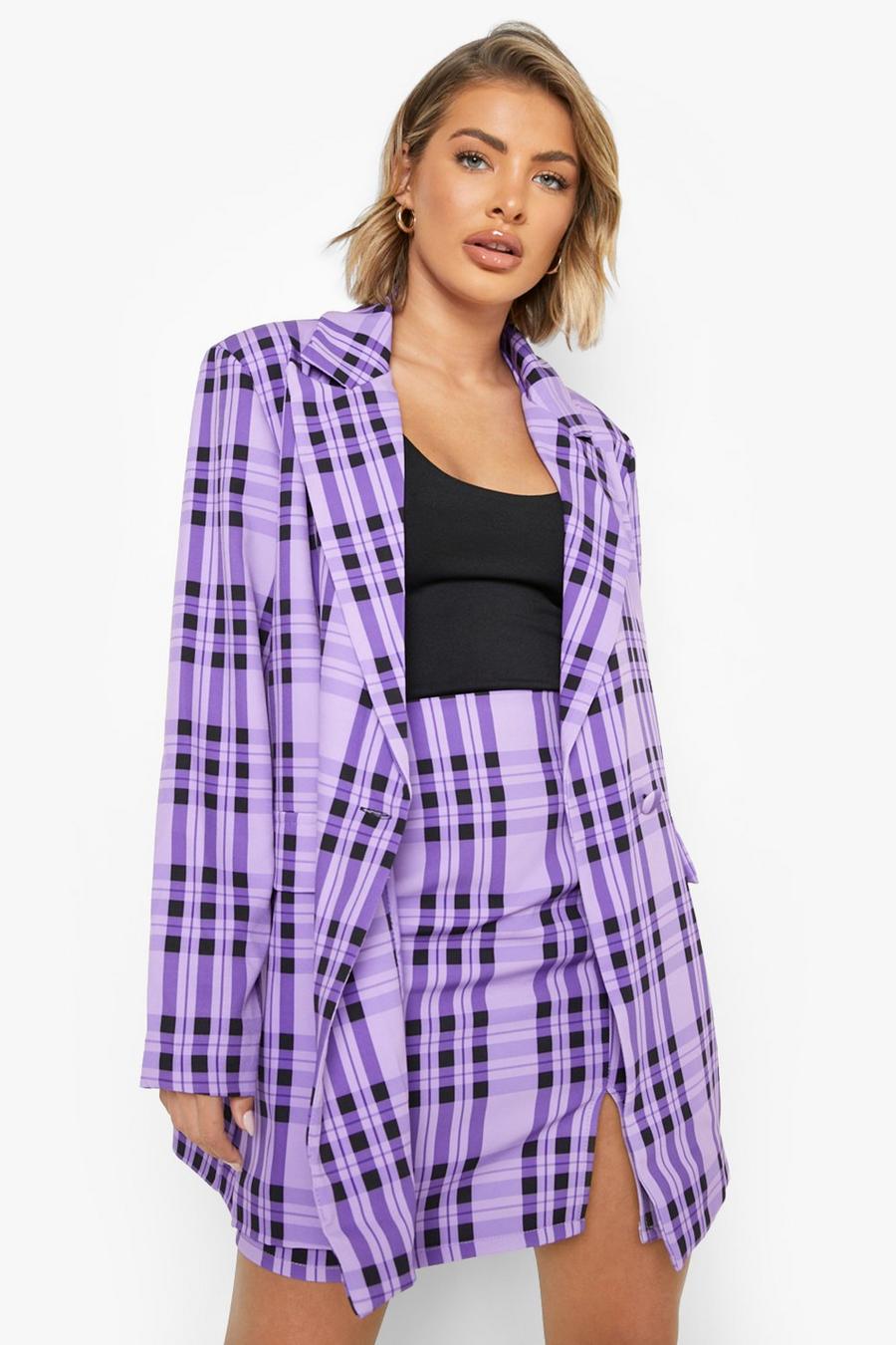 Purple Check Side Split Mini Skirt image number 1