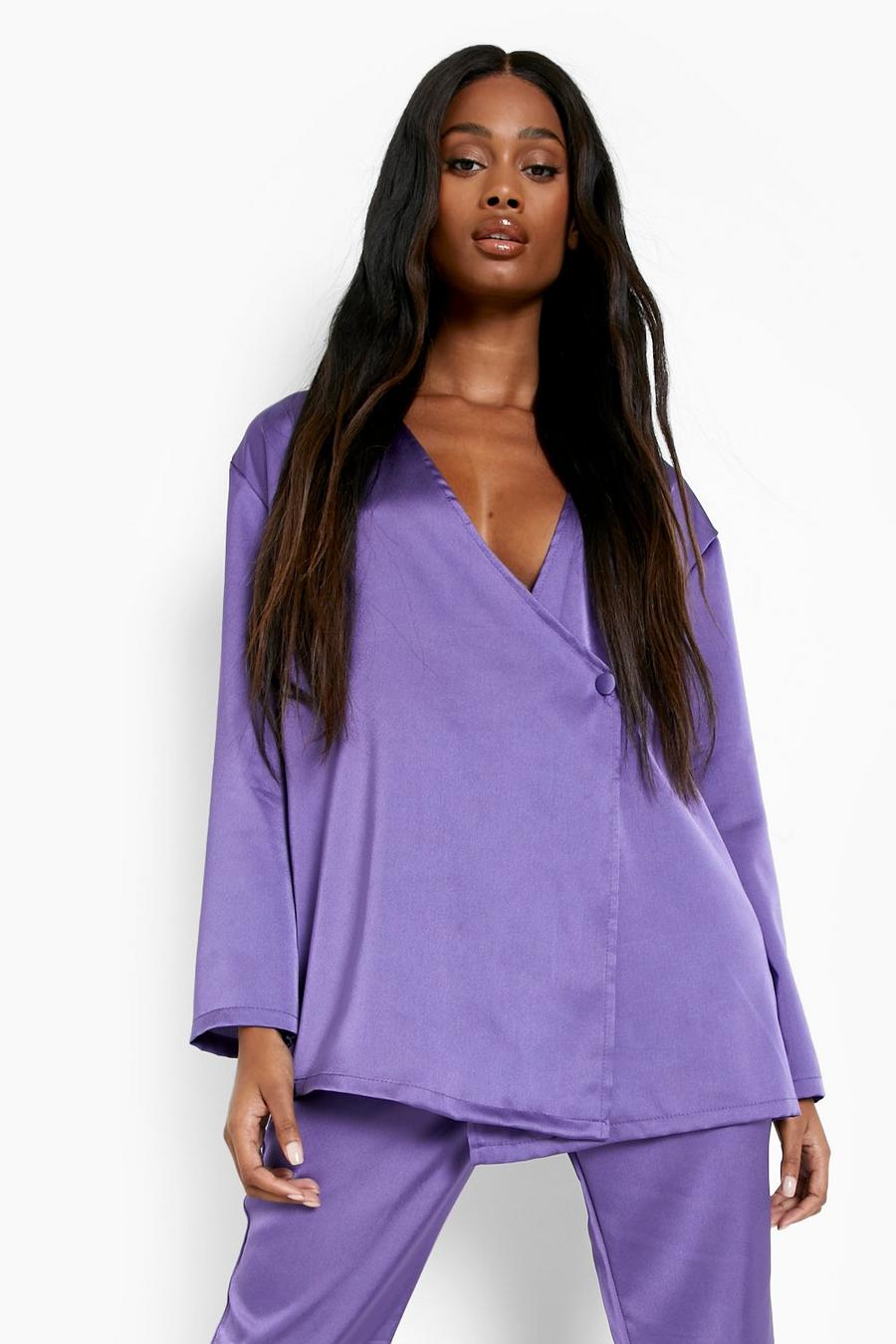 Violet purple Satin Asymmetric Drape Front Shirt