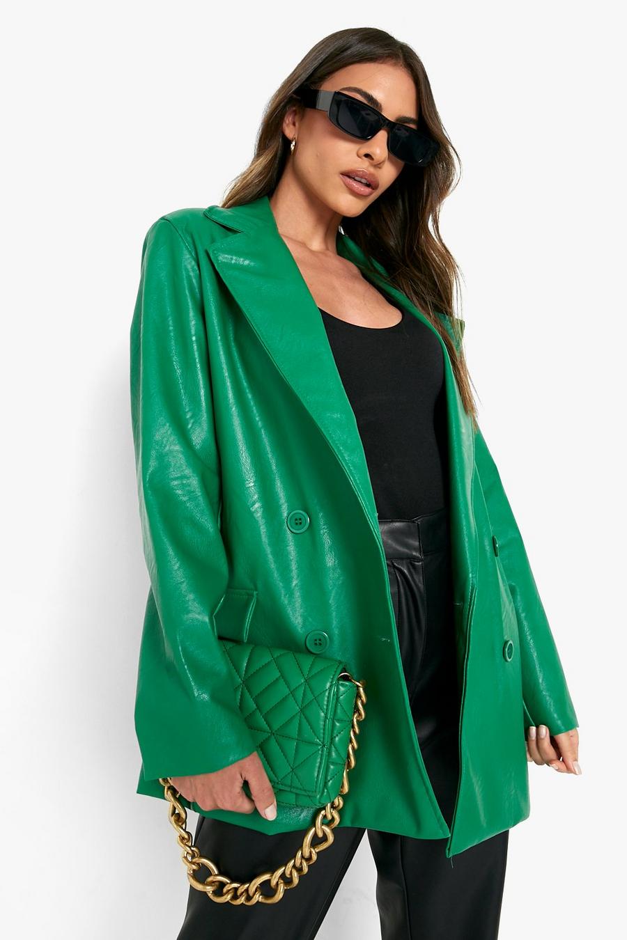 Bright green Faux Leather Color Pop Blazer image number 1