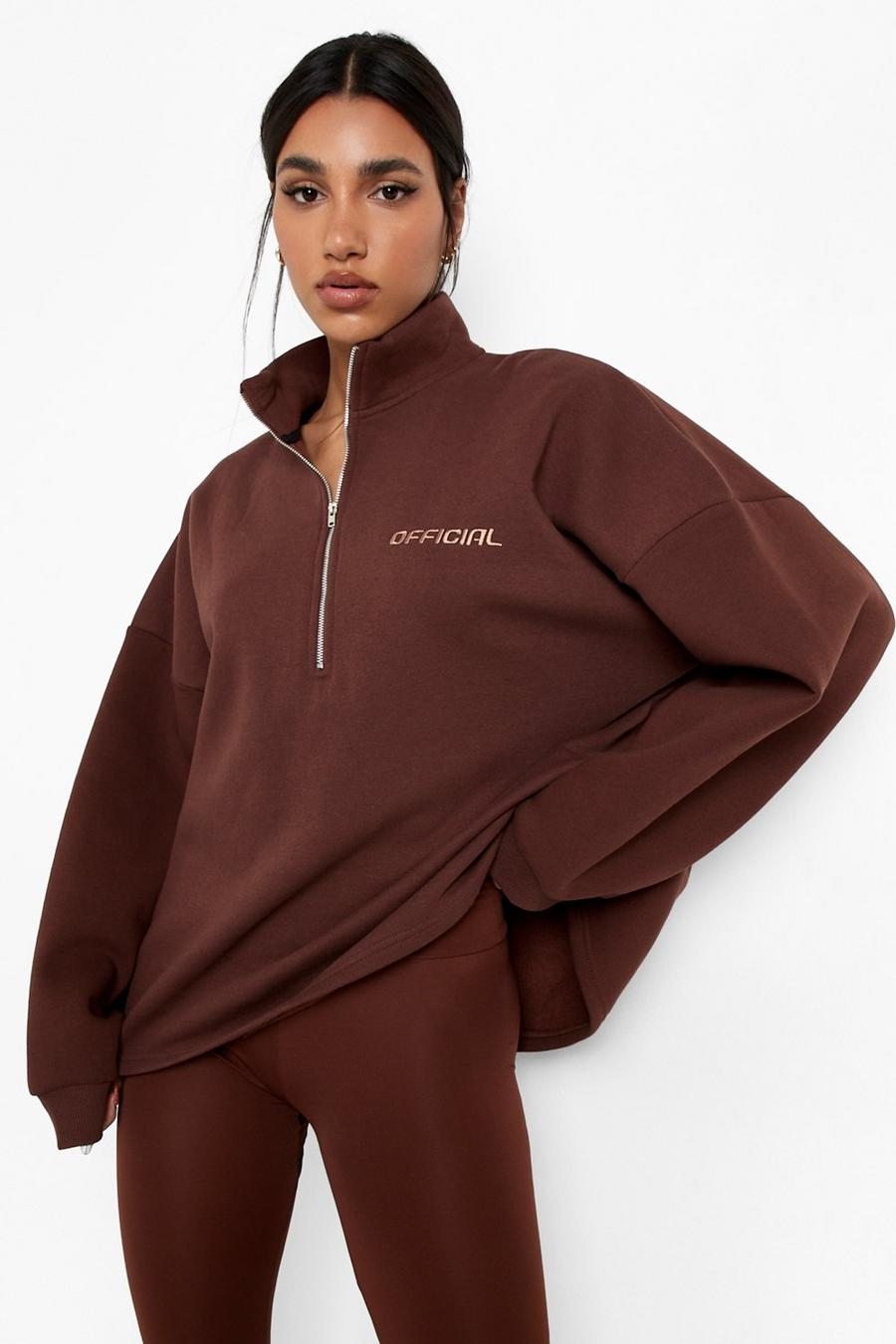 Chocolate brun Oversize sweatshirt i tjockt tyg med hög hals