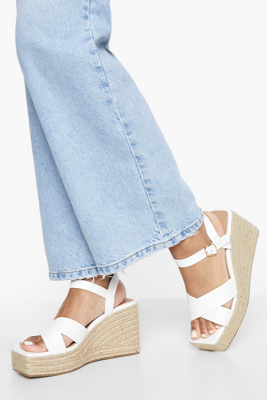 White bianco Square Toe Crossover Wedge
