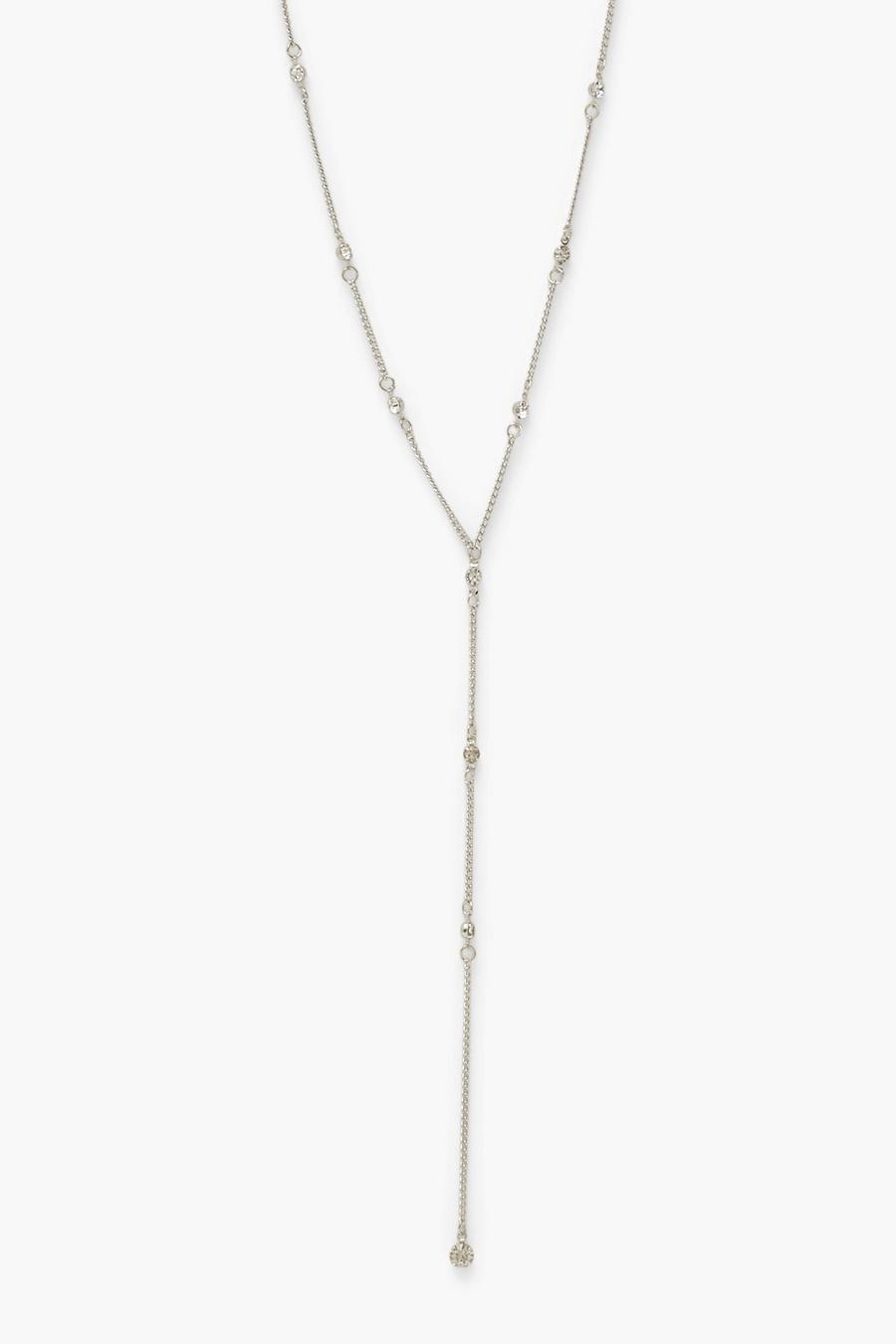 Silver Rhinestone Plunge Necklace