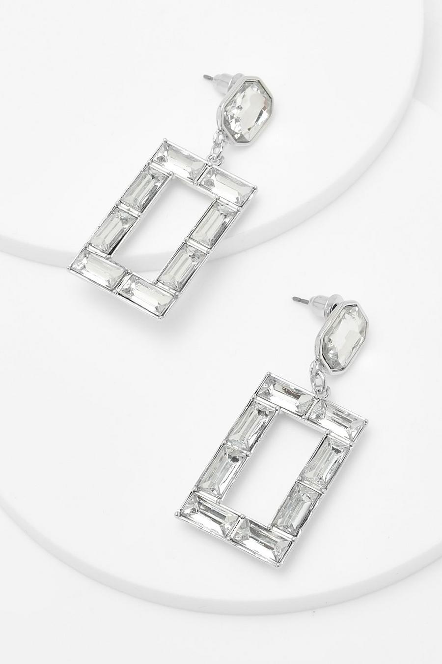 Silver Diamante Door Knocker Earrings image number 1
