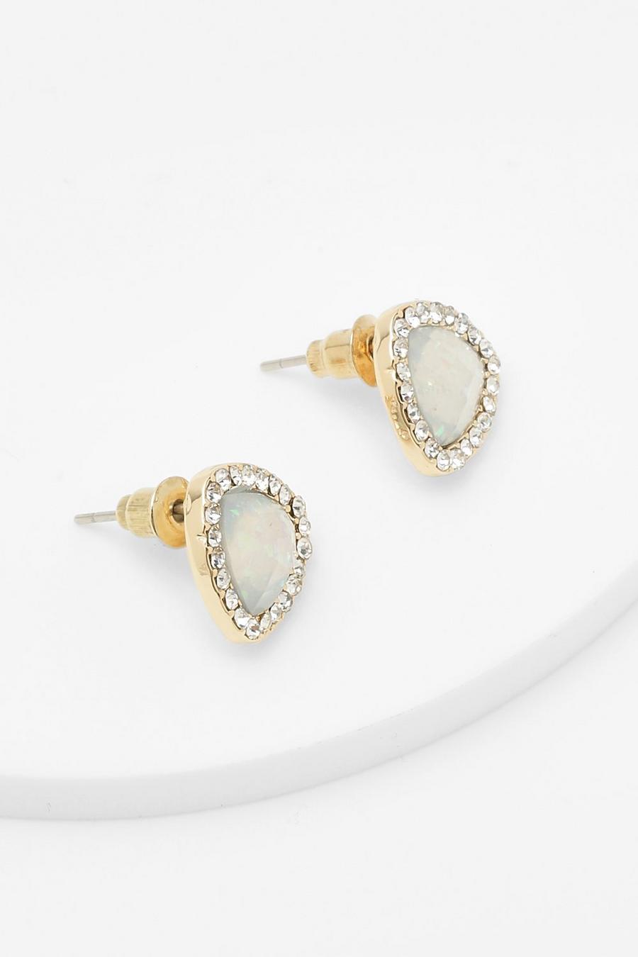 Gold Diamante Oval Stud Earrings image number 1
