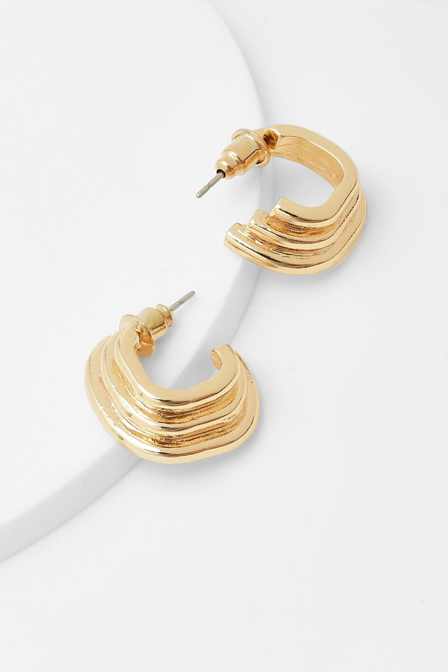 Gold Textured Triple Ridge Earrings image number 1