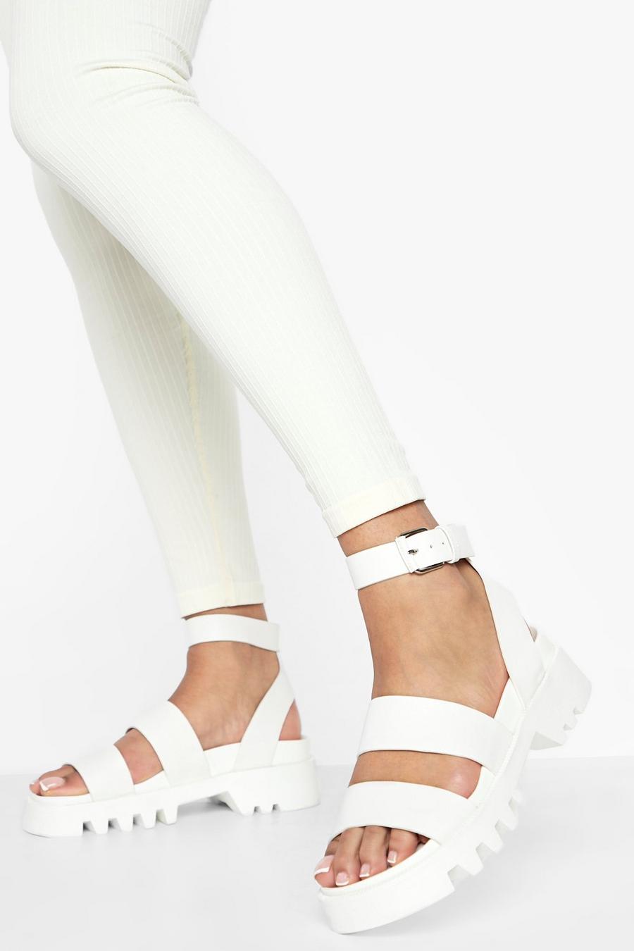White Chunky Triple Strap Rubber Sandal image number 1