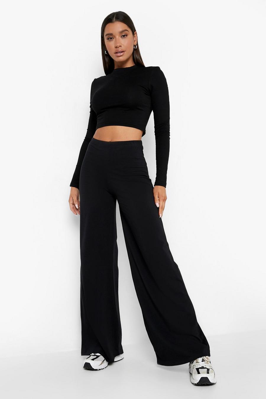 Black Thick Cotton Ruched Bum Wide Leg Pants image number 1