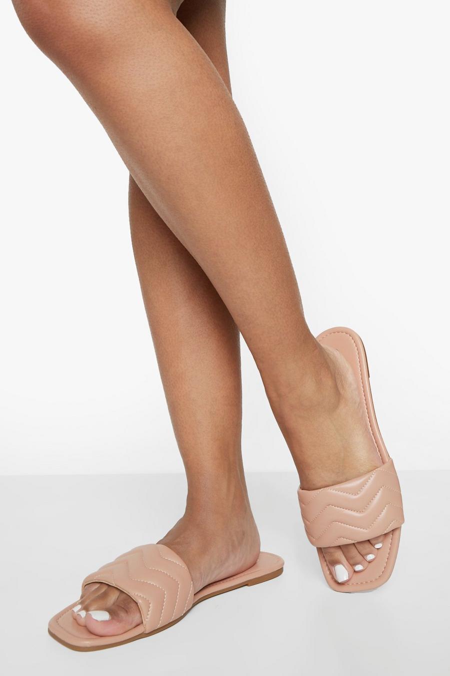Nude Square Toe Quilted Slider image number 1