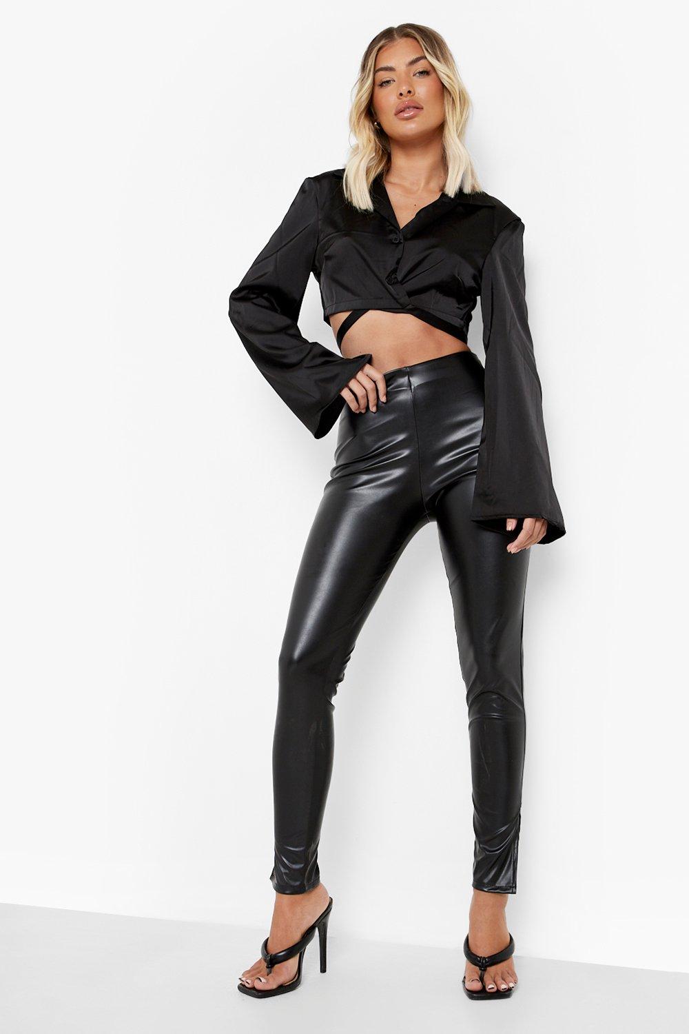 Short leg best sale leather look trousers